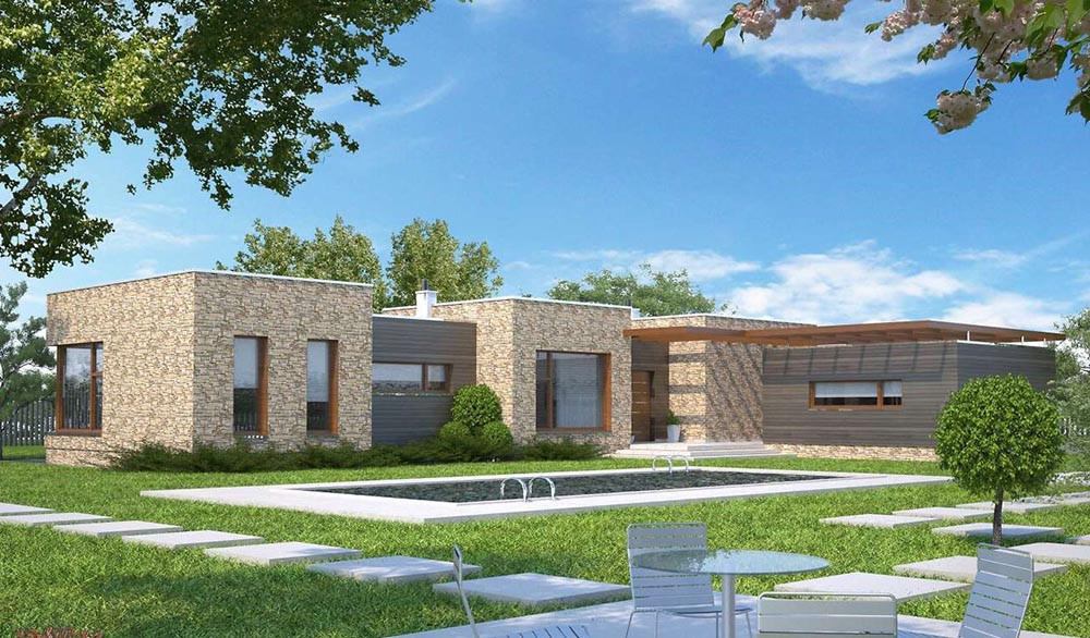 Одноэтажный дом из кирпича К-3 174 м² Одноэтажный дом из кирпича К-3 174 м²